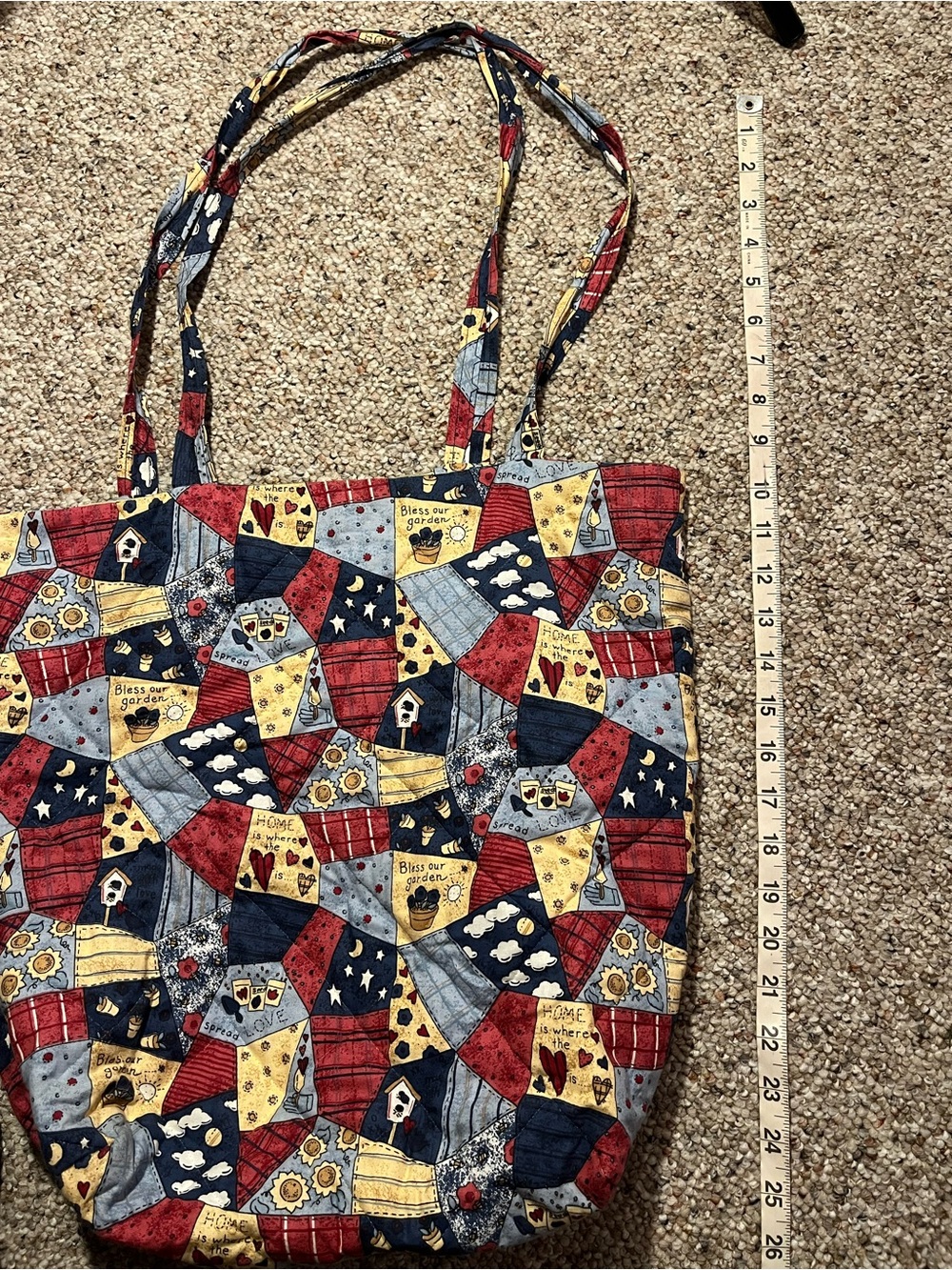 Handmade Quilted Patchwork Tote with Bag in Red, Navy & Yellow - Picture 8 of 8